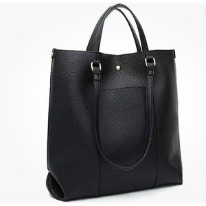 Montana‎ West Black Faux Leather Double Strap Medium Shoulder Totebag, OS